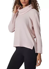 Long Sleeve Brushed Waffle Cowl Neck Top