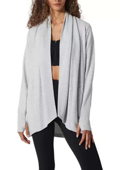 Women's Long Sleeve Brushed Terry Ribbed Cardigan