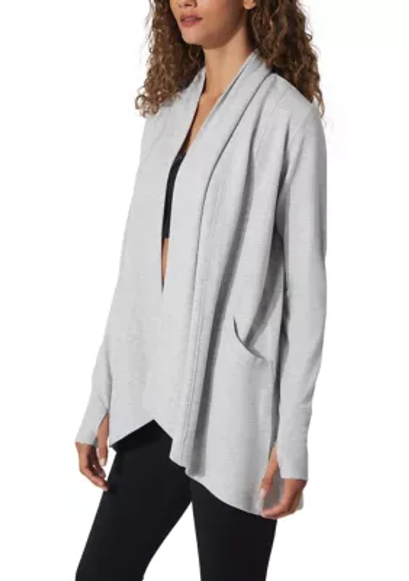 Women's Long Sleeve Brushed Terry Ribbed Cardigan