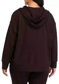 Plus Long Sleeve Fleece Rib Zip Up Hoodie