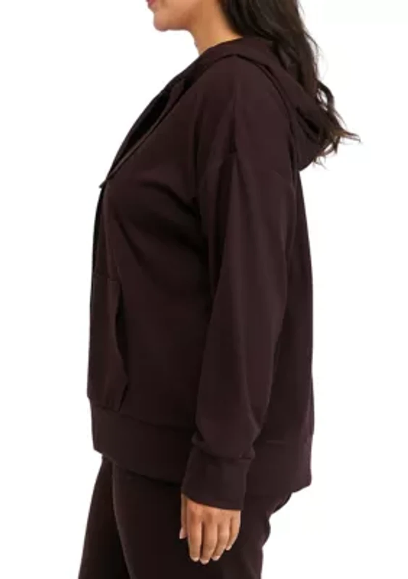 Plus Long Sleeve Fleece Rib Zip Up Hoodie