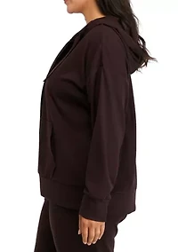 Plus Long Sleeve Fleece Rib Zip Up Hoodie