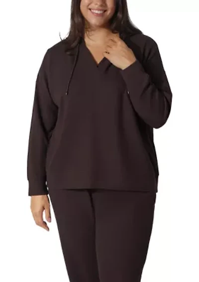 Plus Scuba Rib V-Neck Pullover Hoodie