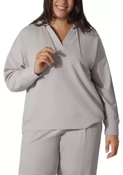 Plus Scuba Rib V-Neck Pullover Hoodie