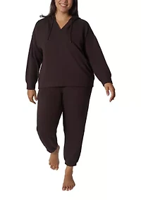 Plus Scuba Rib V-Neck Pullover Hoodie
