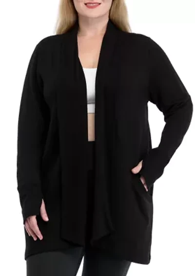 Plus Long Sleeve Brushed Terry Ribbed Cardigan
