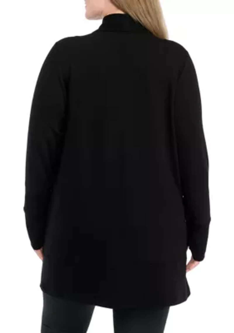 Plus Long Sleeve Brushed Terry Ribbed Cardigan