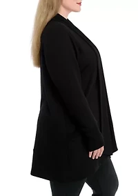 Plus Long Sleeve Brushed Terry Ribbed Cardigan