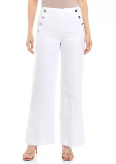 Women's Button Pocket Wide Leg Linen Pants