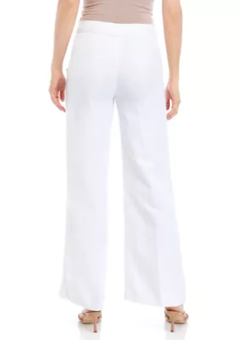 Women's Button Pocket Wide Leg Linen Pants