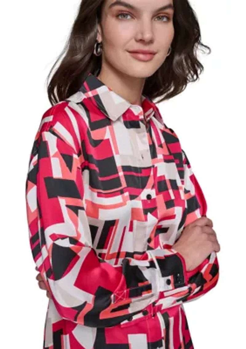 Women's Long Sleeve Printed Tunic Blouse