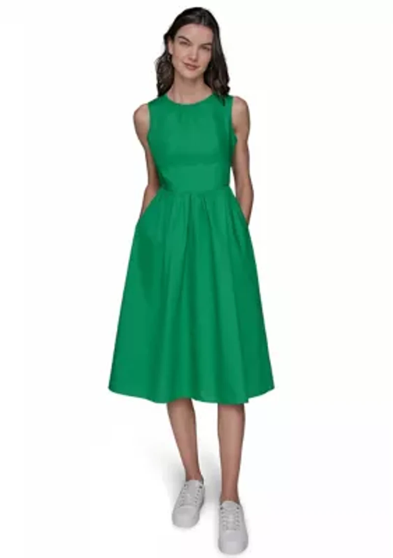 Women's Sleeveless Tie Back Cotton Midi Dress
