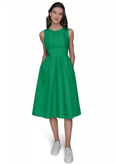 Women's Sleeveless Tie Back Cotton Midi Dress