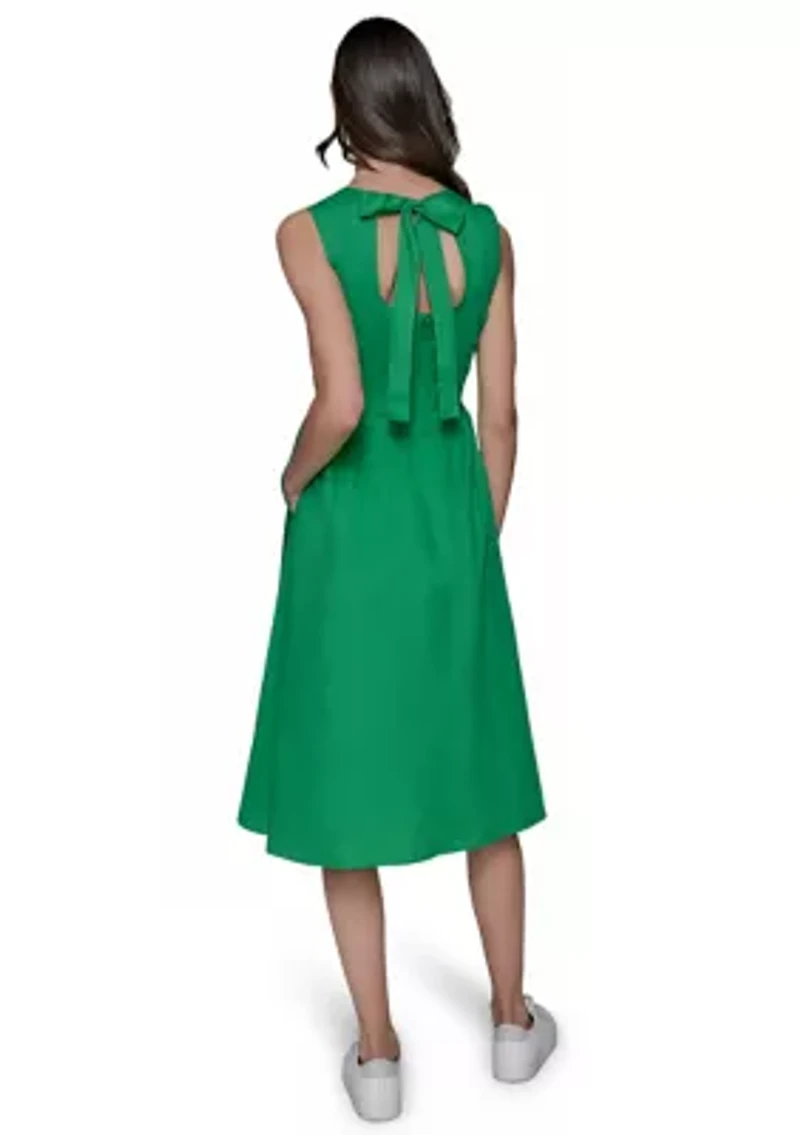 Women's Sleeveless Tie Back Cotton Midi Dress