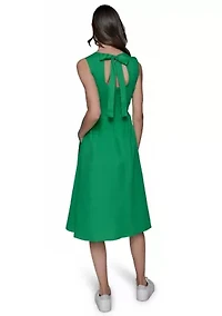 Women's Sleeveless Tie Back Cotton Midi Dress