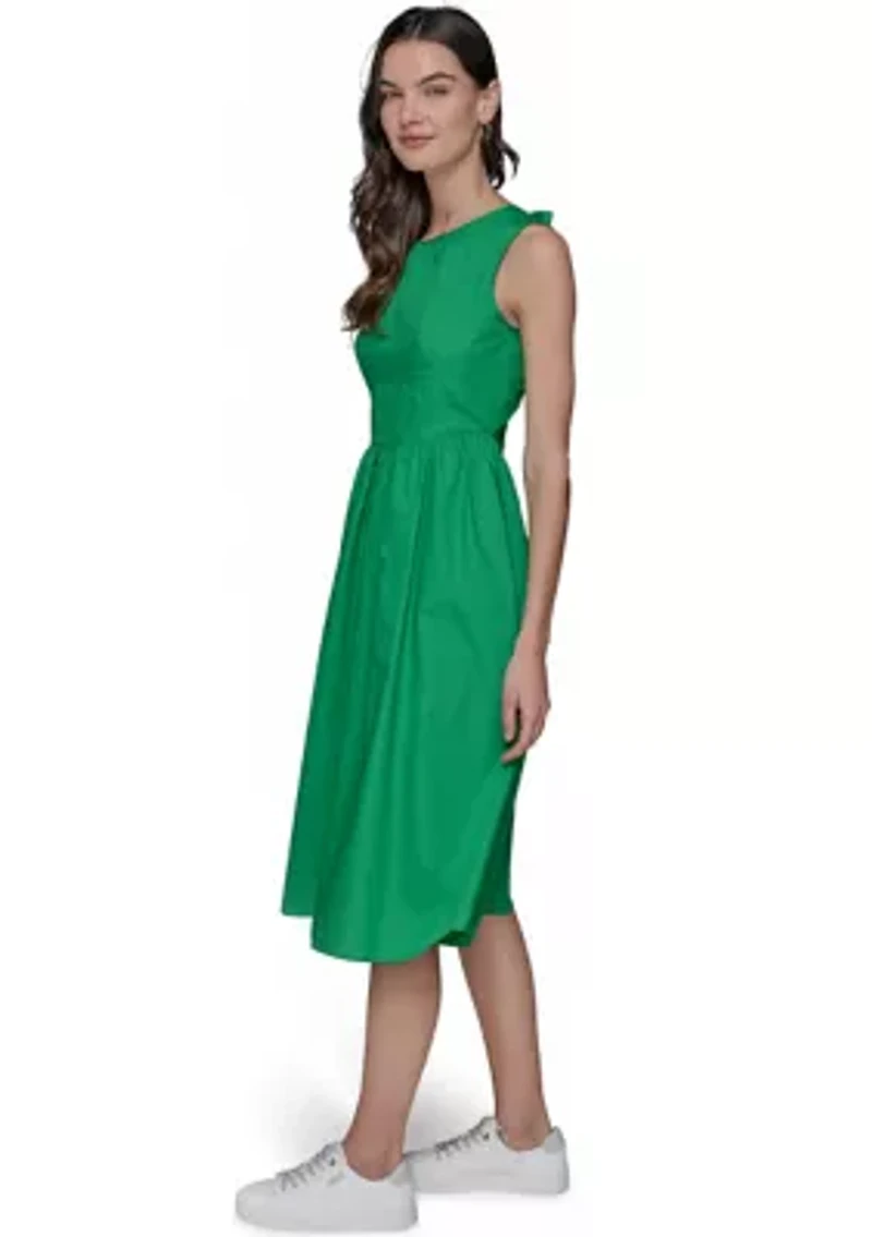 Women's Sleeveless Tie Back Cotton Midi Dress