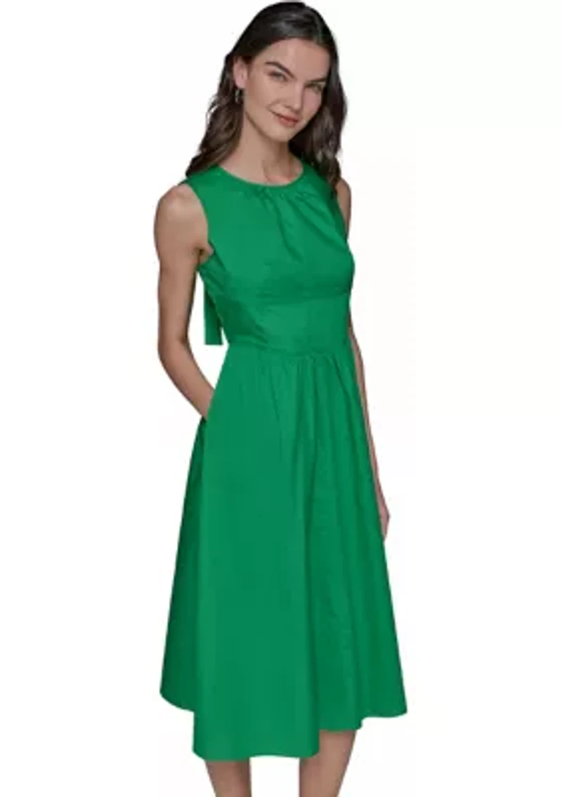 Women's Sleeveless Tie Back Cotton Midi Dress