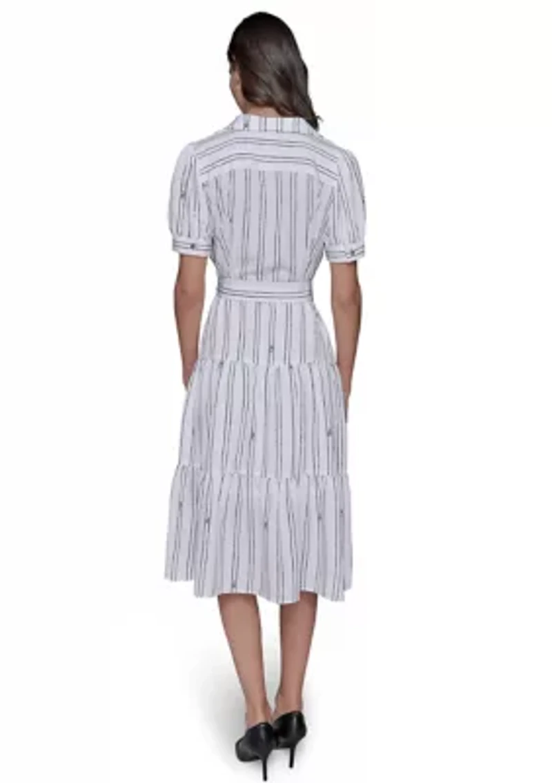Women's Short Sleeve Stripe Tie Waist Dress