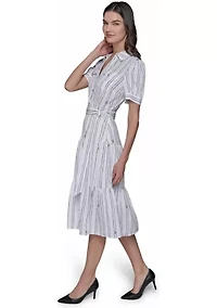 Women's Short Sleeve Stripe Tie Waist Dress