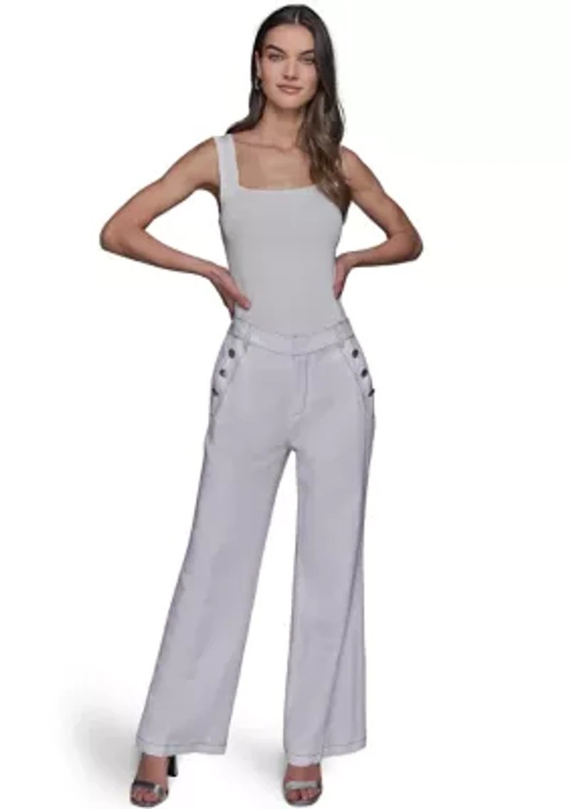 Women's Front Button Wide Leg Pants