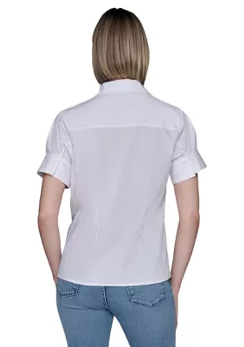 Women's Rose Shoulder Button Down Top