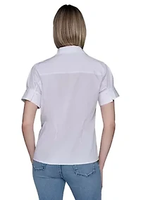 Women's Rose Shoulder Button Down Top