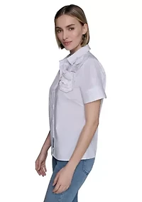 Women's Rose Shoulder Button Down Top