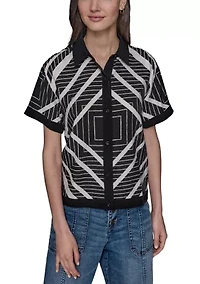 Women's Geometric Square Printed Camp Shirt
