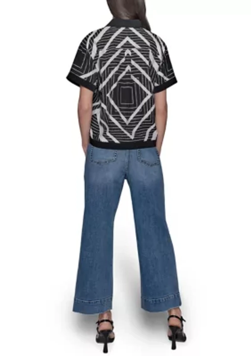 Women's Geometric Square Printed Camp Shirt