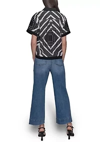 Women's Geometric Square Printed Camp Shirt