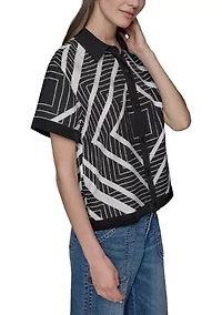 Women's Geometric Square Printed Camp Shirt