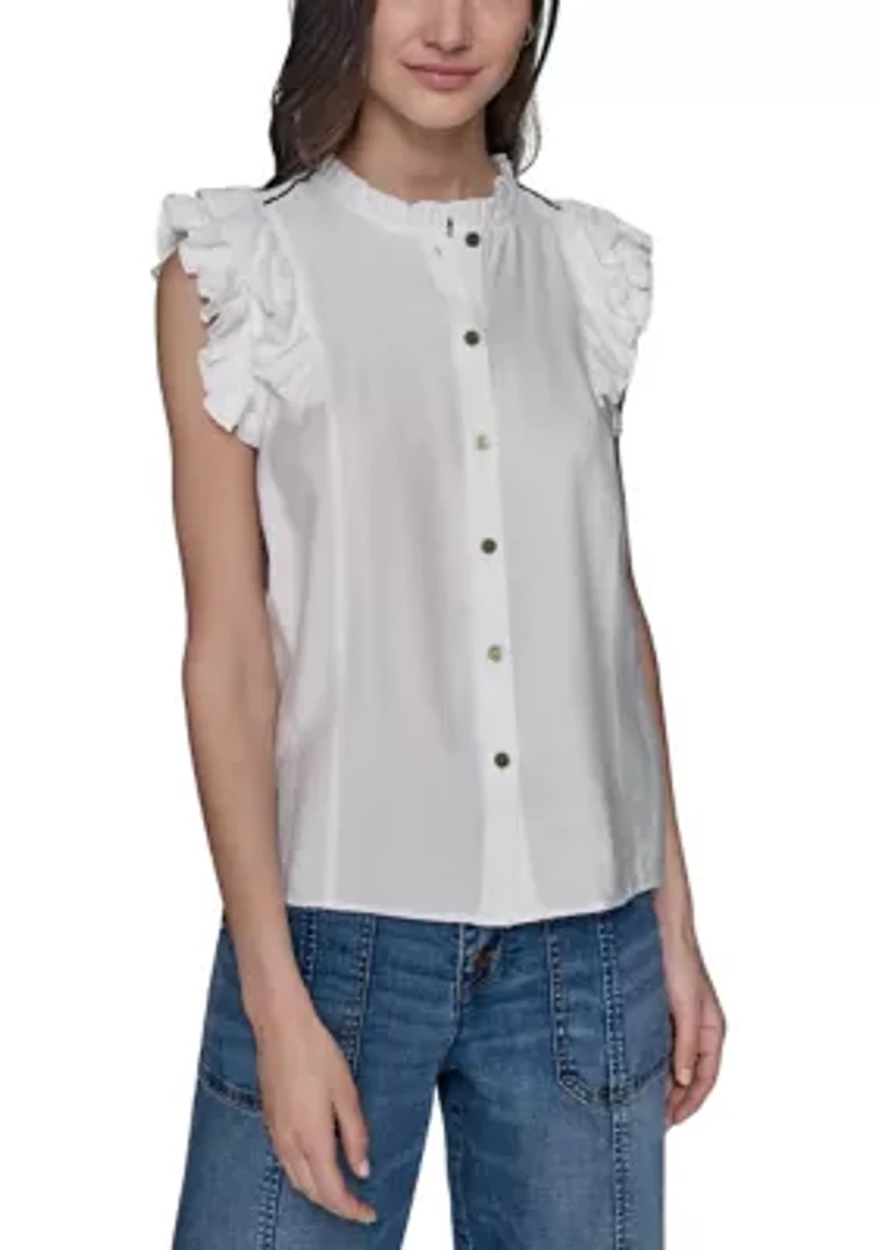 Women's Flutter Sleeve Button Front Top