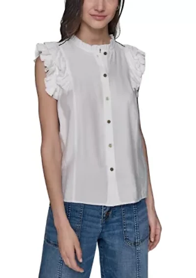 Women's Flutter Sleeve Button Front Top