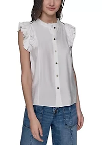 Women's Flutter Sleeve Button Front Top
