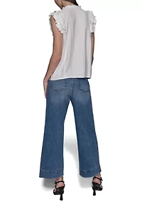 Women's Flutter Sleeve Button Front Top