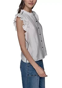 Women's Flutter Sleeve Button Front Top