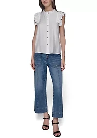 Women's Flutter Sleeve Button Front Top