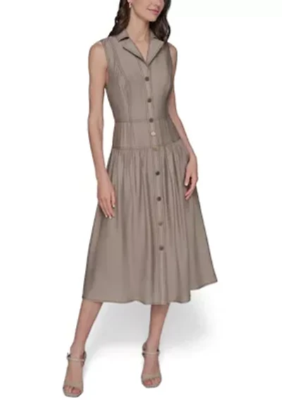 Women's Contrast Stitch Sleeveless Tiered Dress