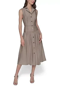 Women's Contrast Stitch Sleeveless Tiered Dress