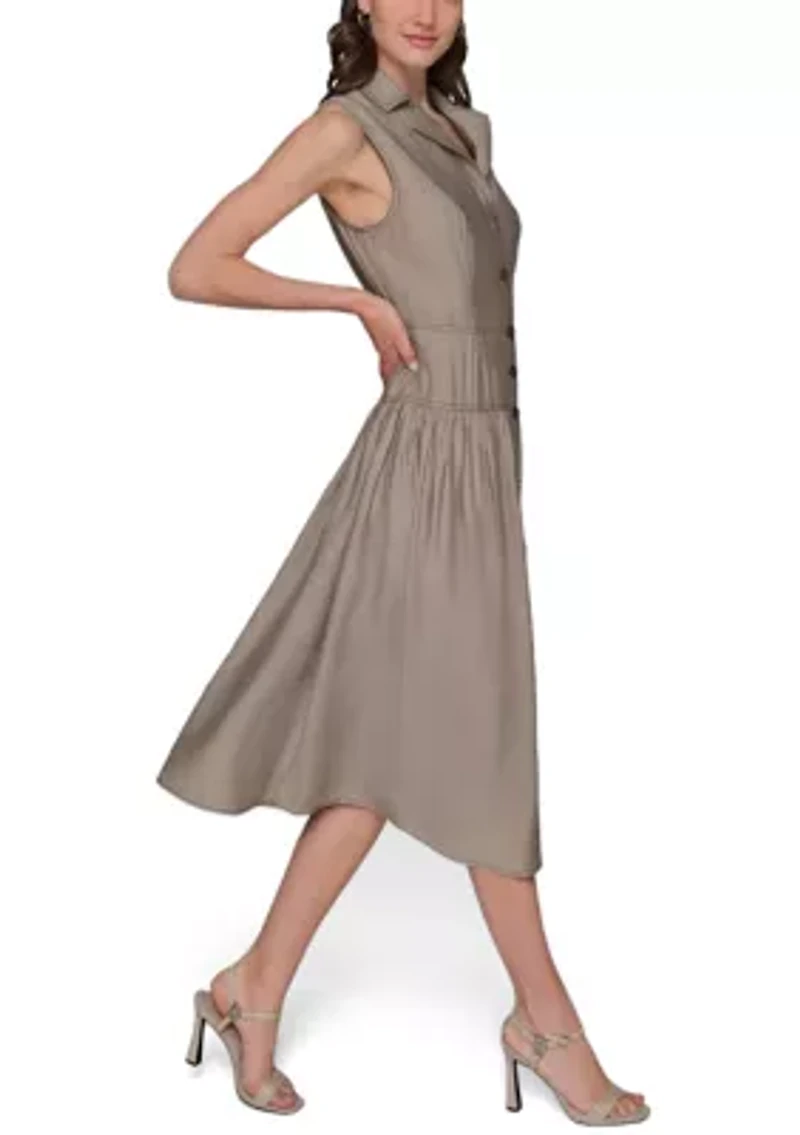 Women's Contrast Stitch Sleeveless Tiered Dress