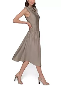 Women's Contrast Stitch Sleeveless Tiered Dress