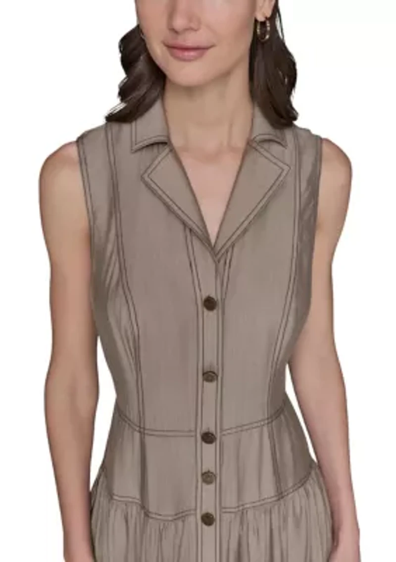 Women's Contrast Stitch Sleeveless Tiered Dress