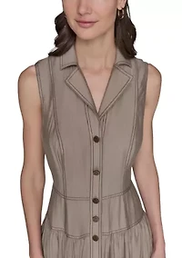 Women's Contrast Stitch Sleeveless Tiered Dress