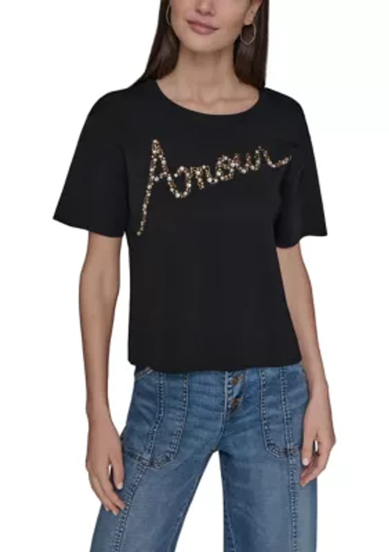 Women's Short Sleeve Amour Studded Sweater