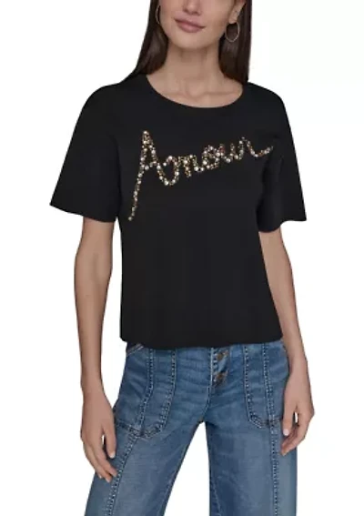Women's Short Sleeve Amour Studded Sweater