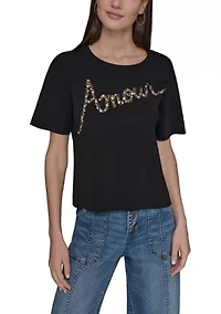 Women's Short Sleeve Amour Studded Sweater