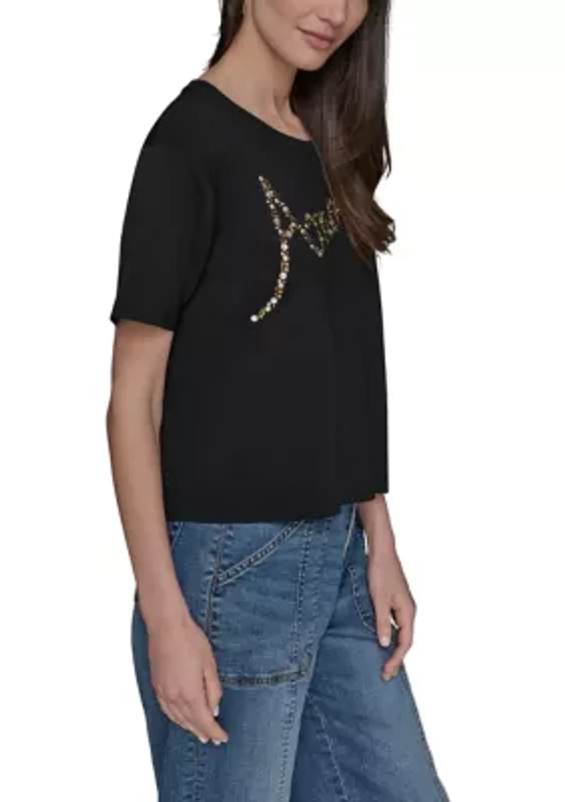 Women's Short Sleeve Amour Studded Sweater