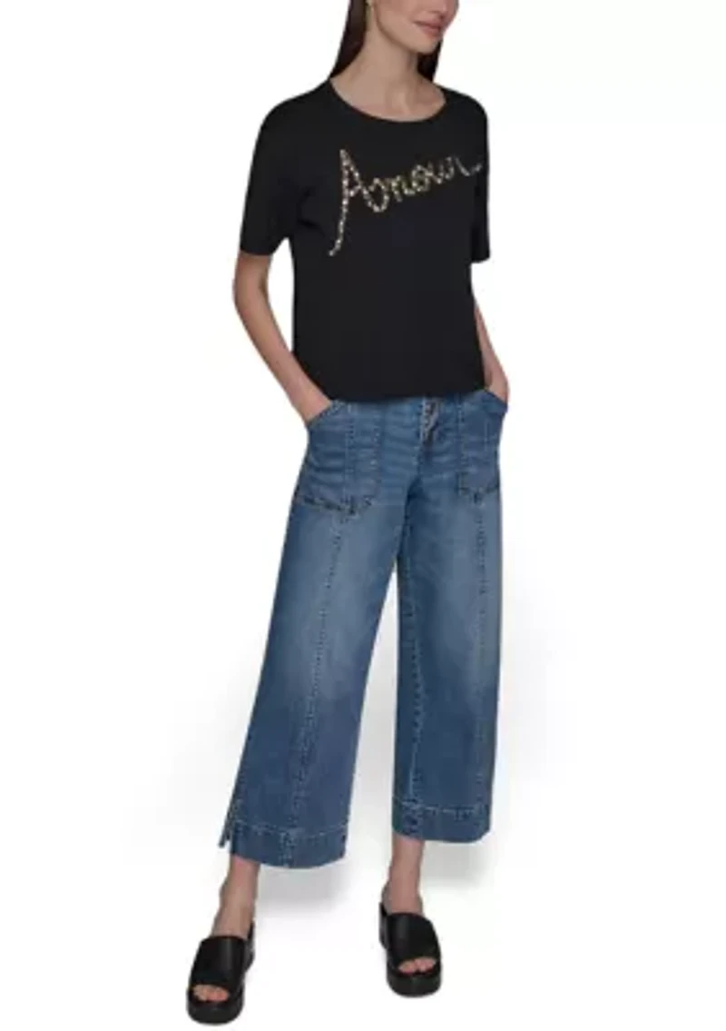 Women's Short Sleeve Amour Studded Sweater
