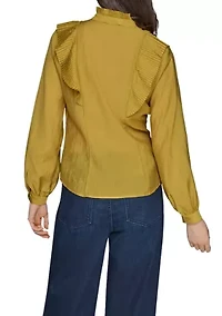 Women's Ruffle Shoulder Button Front Blouse