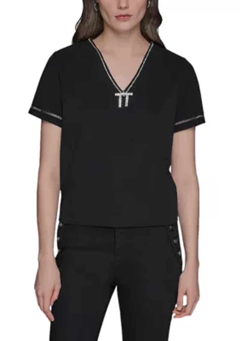 Women's Rhnetone Bow Knit Top